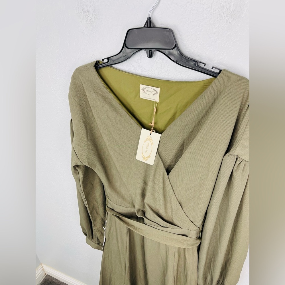 NWT JoyFolie Mía Joy Malin Olive Green Chiffon Long Sleeve Maxi Dress - Picture 3 of 11